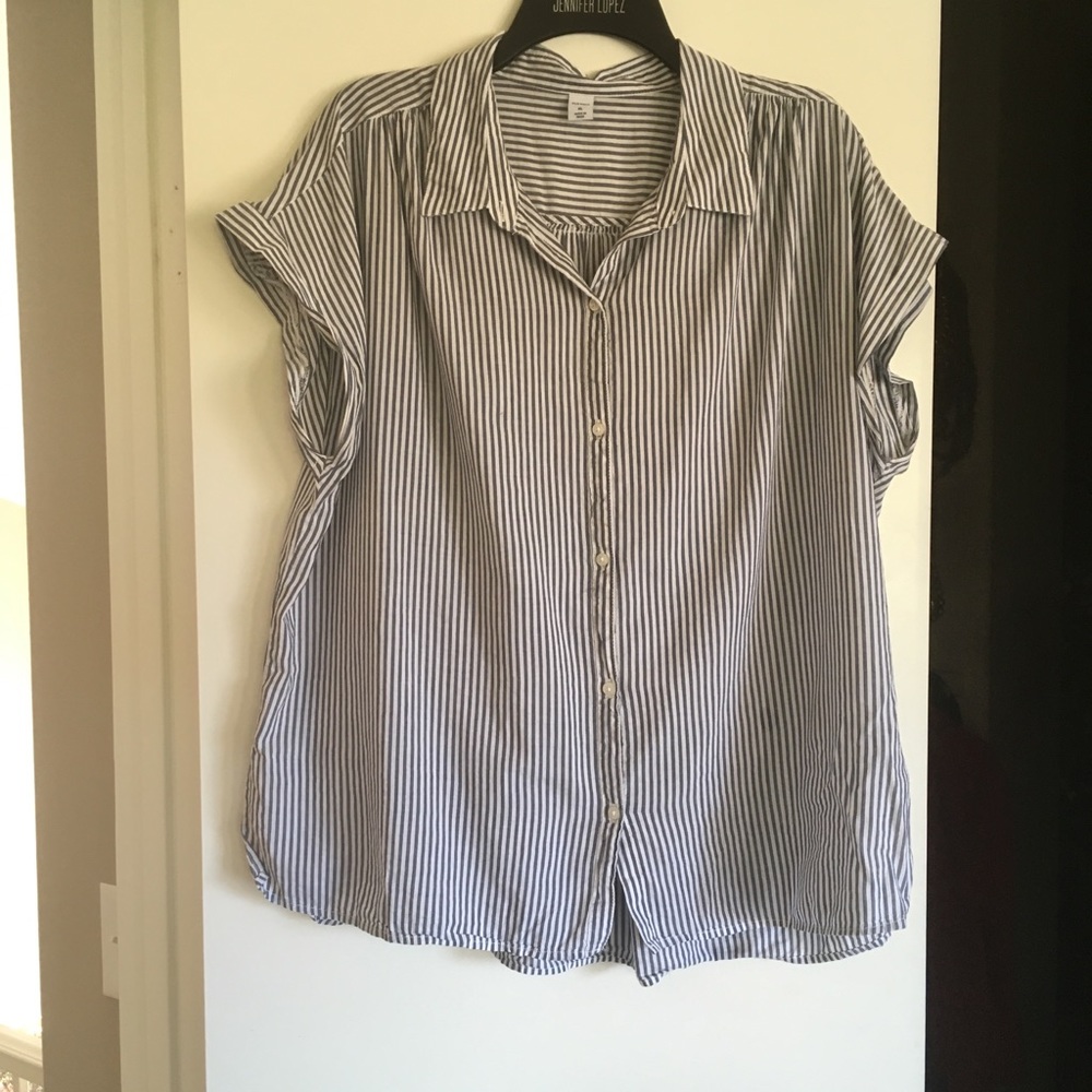 Cap sleeve striped blouse